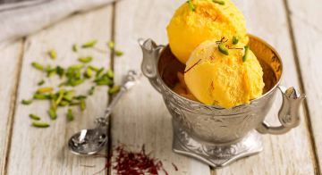 Sorbetto allo zafferano con Prosciutto di Modena croccante ed Aceto Balsamico Tradizionale di Modena